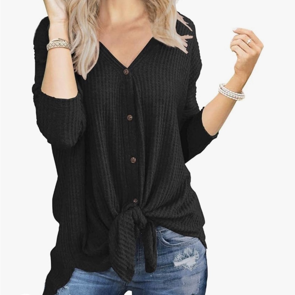 IWOLLENCE Ladies black NWT waffle cotton top size L
